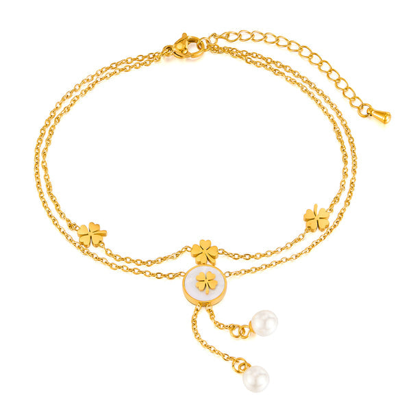 Lucky Clover Charms Anklet Stainless Steel