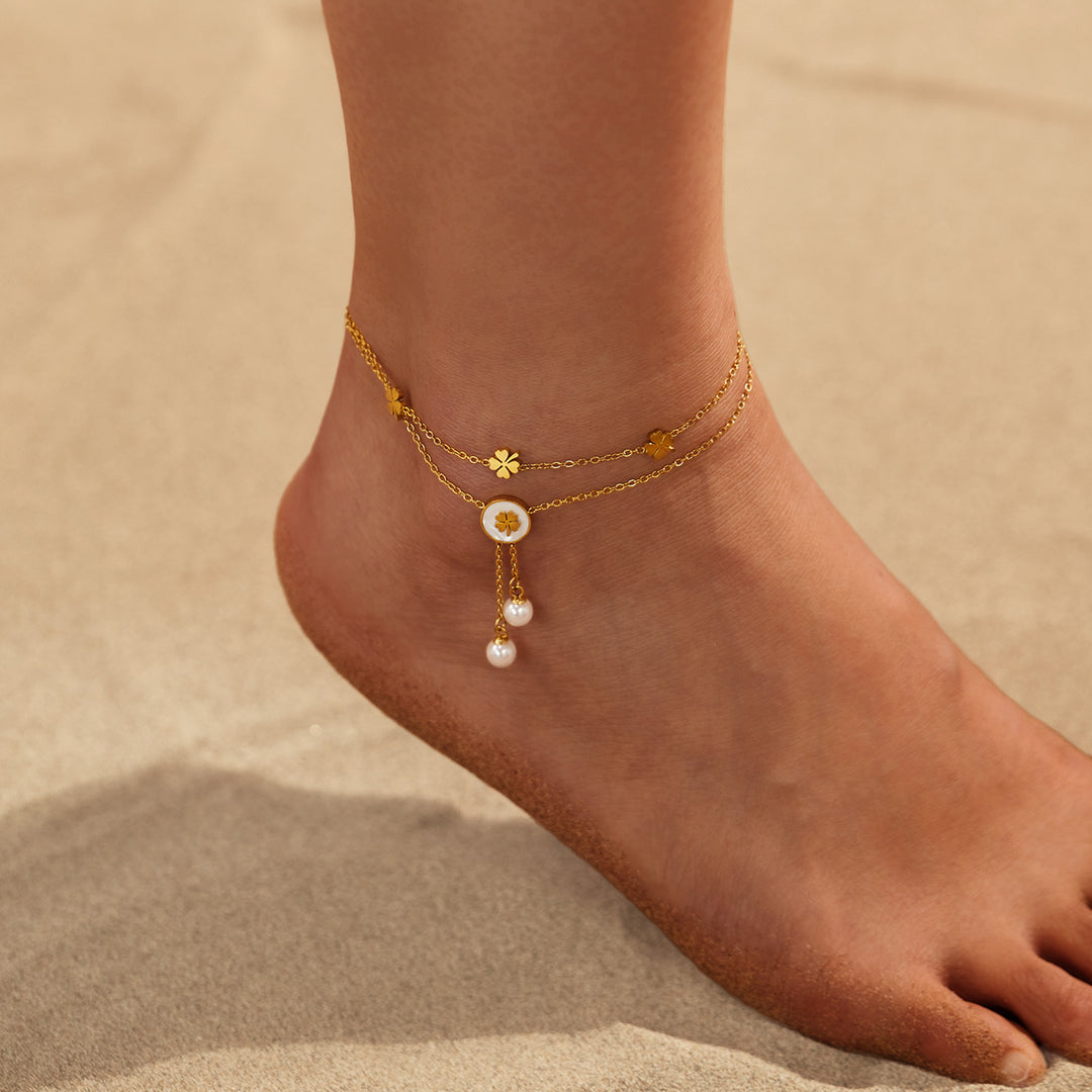 Lucky Clover Charms Anklet Stainless Steel