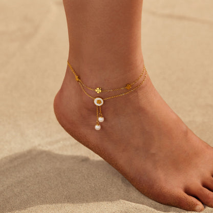 Lucky Clover Charms Anklet Stainless Steel