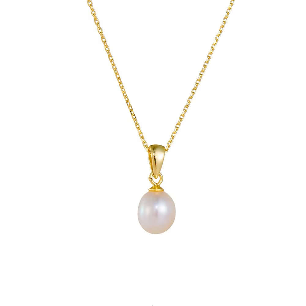 Elegant 925 Sterling Silver 14k Gold-Plated necklace featuring a stunning freshwater pearl pendant.