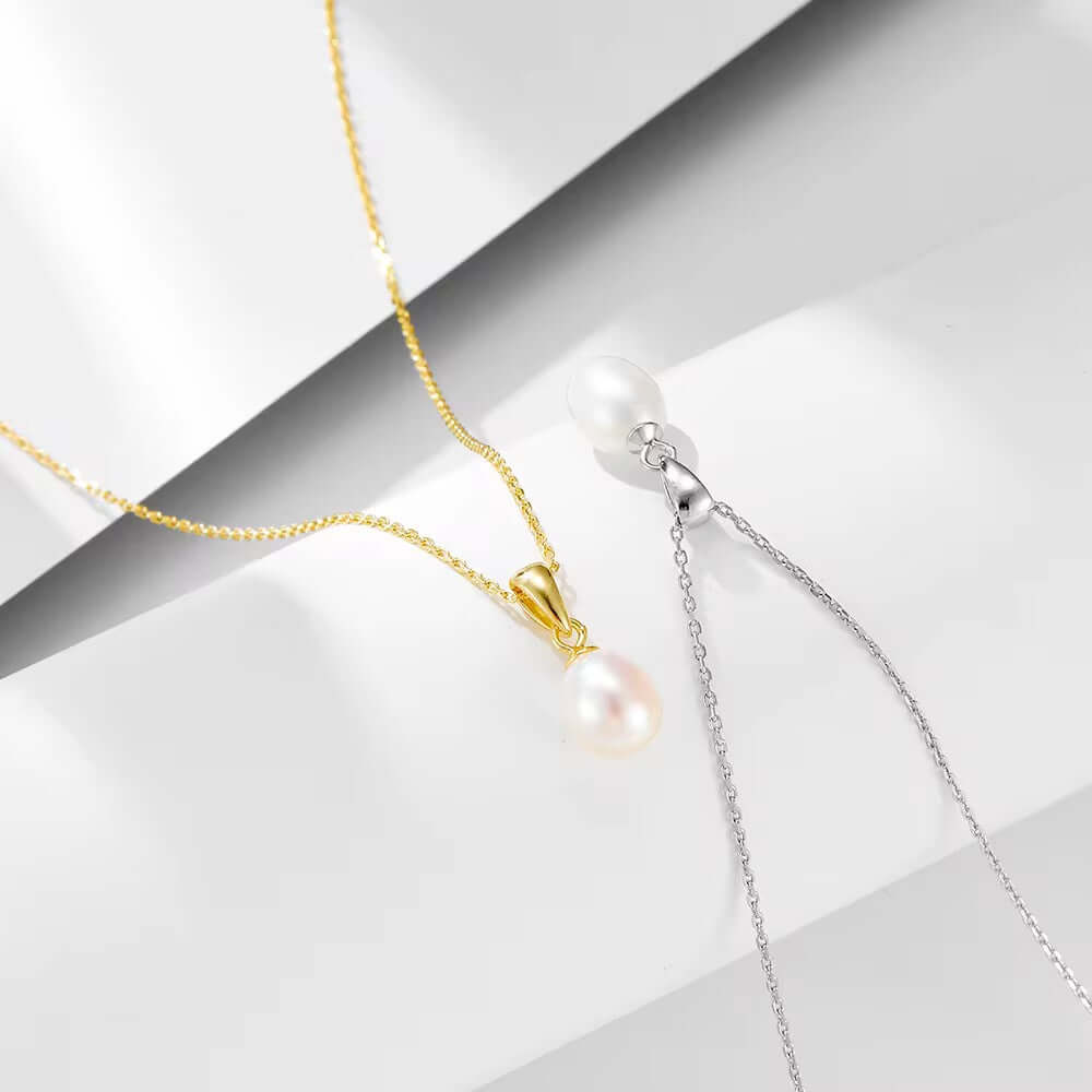 Elegant pearl necklace featuring 925 Sterling Silver and 14k Gold-Plated designs, perfect for any occasion. 💖✨