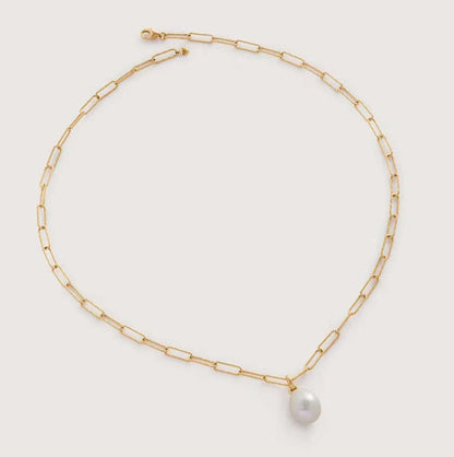 Elegant 925 Sterling Silver and 14k Gold-Plated necklace featuring a 10mm Freshwater Pearl on a 45cm chain.