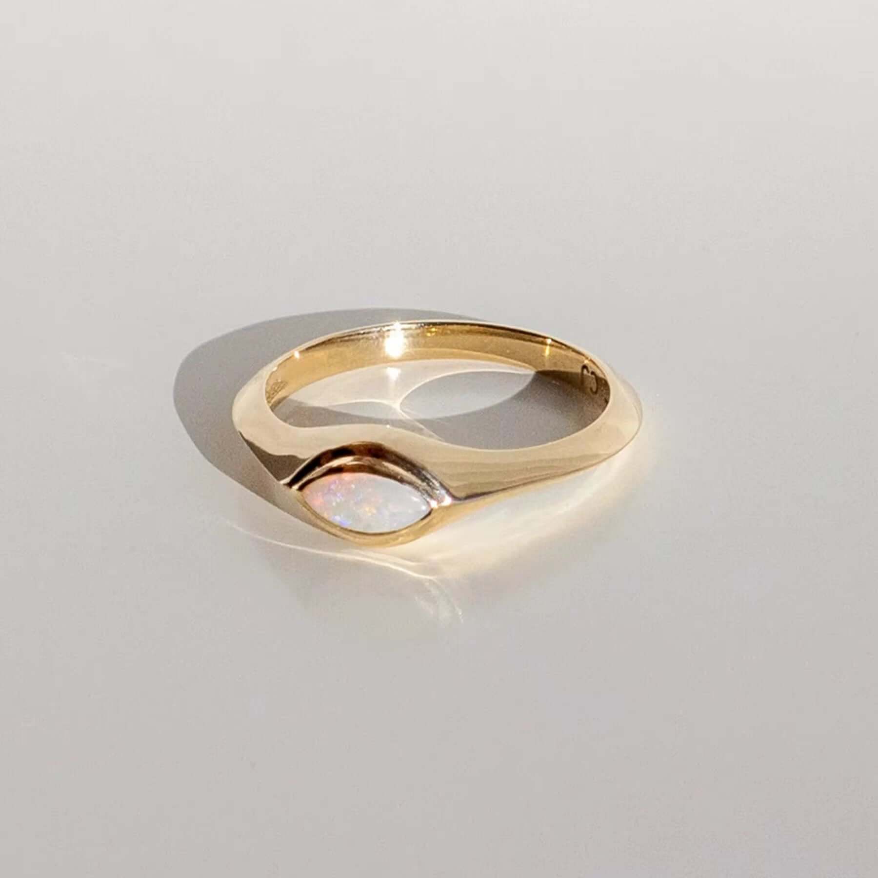 Elegant Opal Ring made of 925 Sterling Silver, featuring synthetic opal and 14k real gold-plated finish.