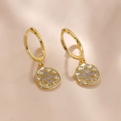 Hammered Coin Starburst Gold Vermeil Dangle Earrings