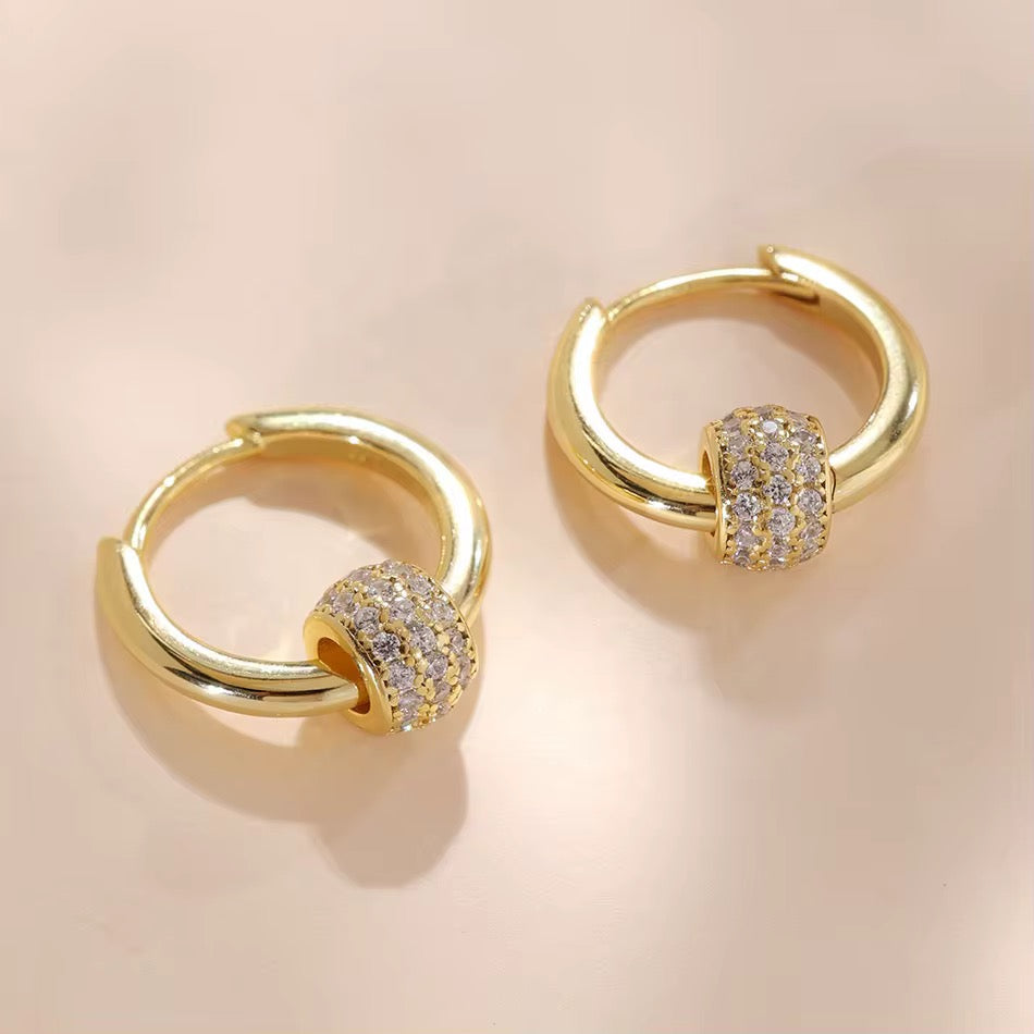Pave CZ Gold Vermeil Huggie Hoop Earrings