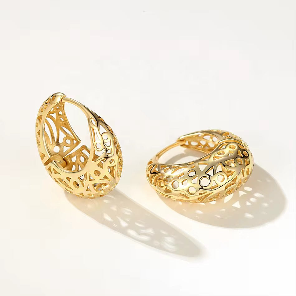 Leaf Chunky Gold Vermeil Hoop Earrings