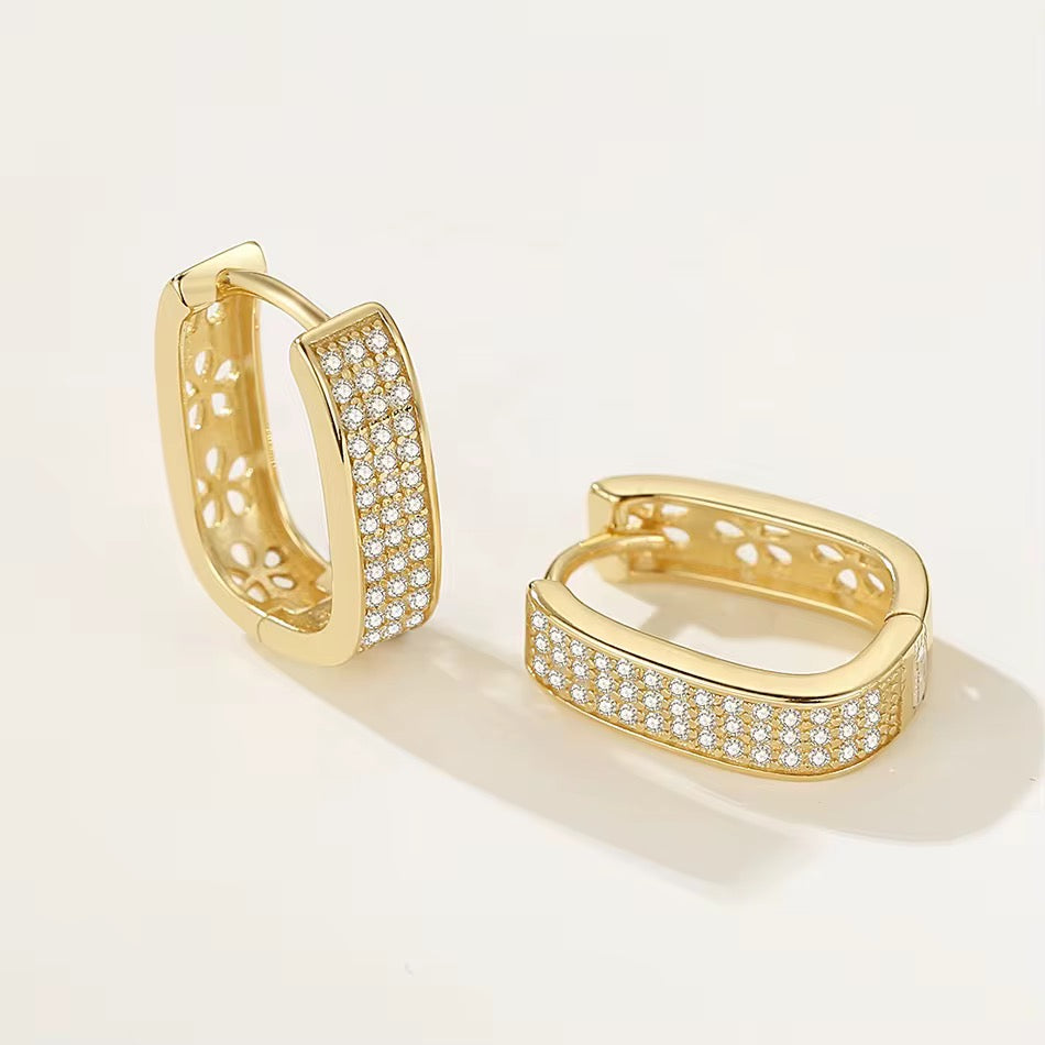 Triple CZ Oval Gold Vermeil Huggie Hoop Earrings
