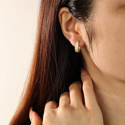 Triple CZ Oval Gold Vermeil Huggie Hoop Earrings