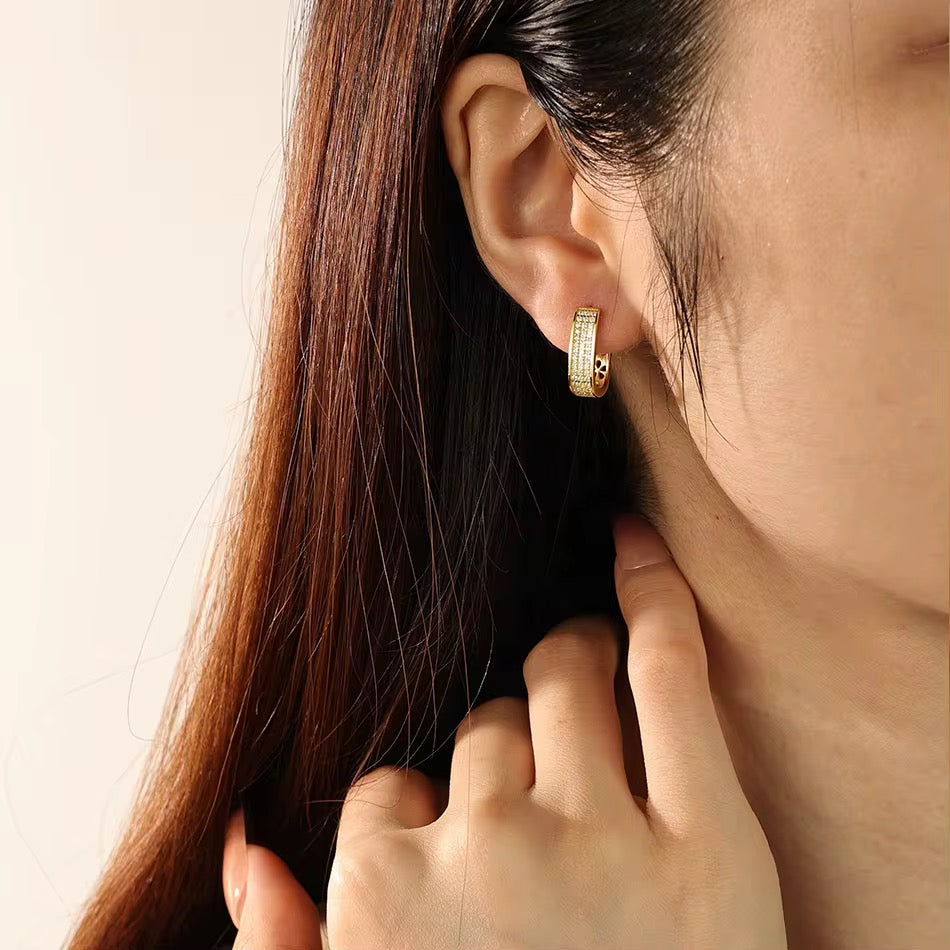 Triple CZ Oval Gold Vermeil Huggie Hoop Earrings