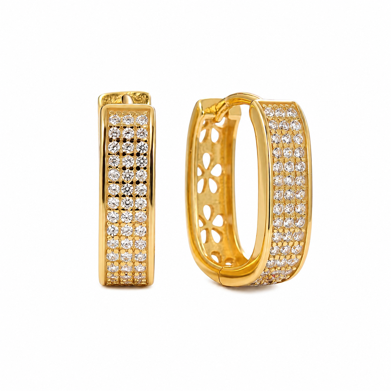 Triple CZ Oval Gold Vermeil Huggie Hoop Earrings