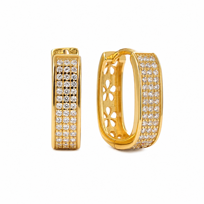 Triple CZ Oval Gold Vermeil Huggie Hoop Earrings