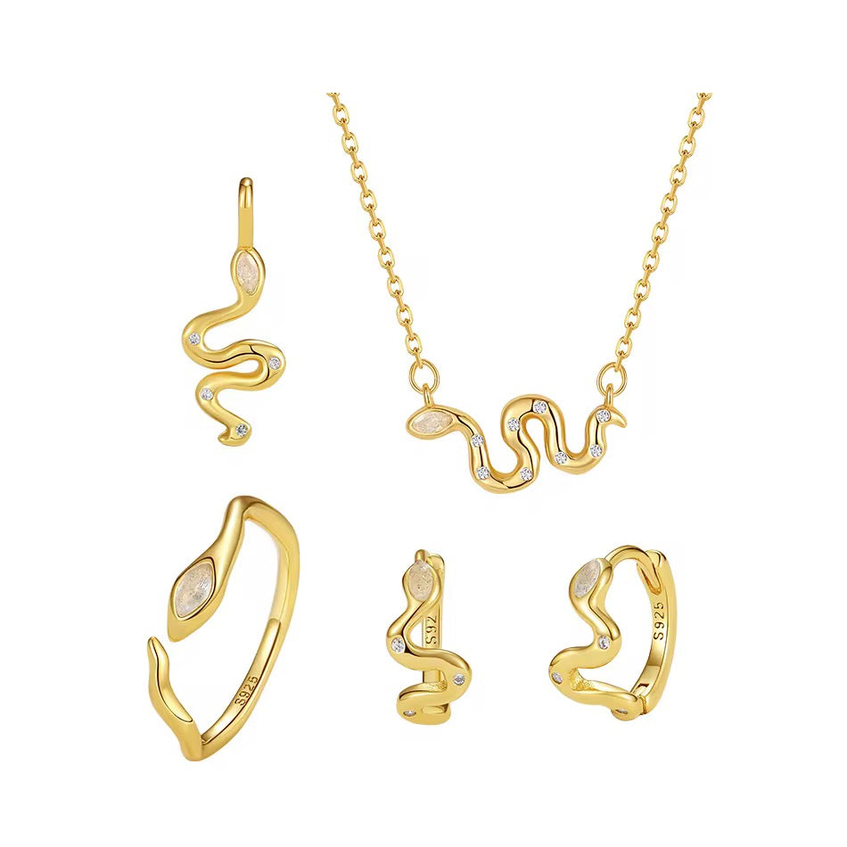 Marquise Moonstone Snake Gold Vermeil Hoop Earrings