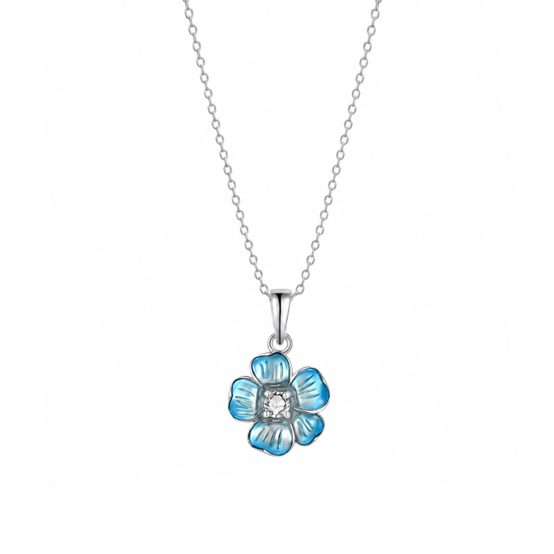 Blue Flower Necklace 925 Sterling Silver