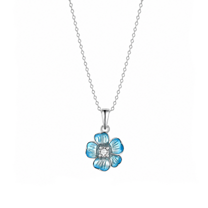Blue Flower Necklace 925 Sterling Silver
