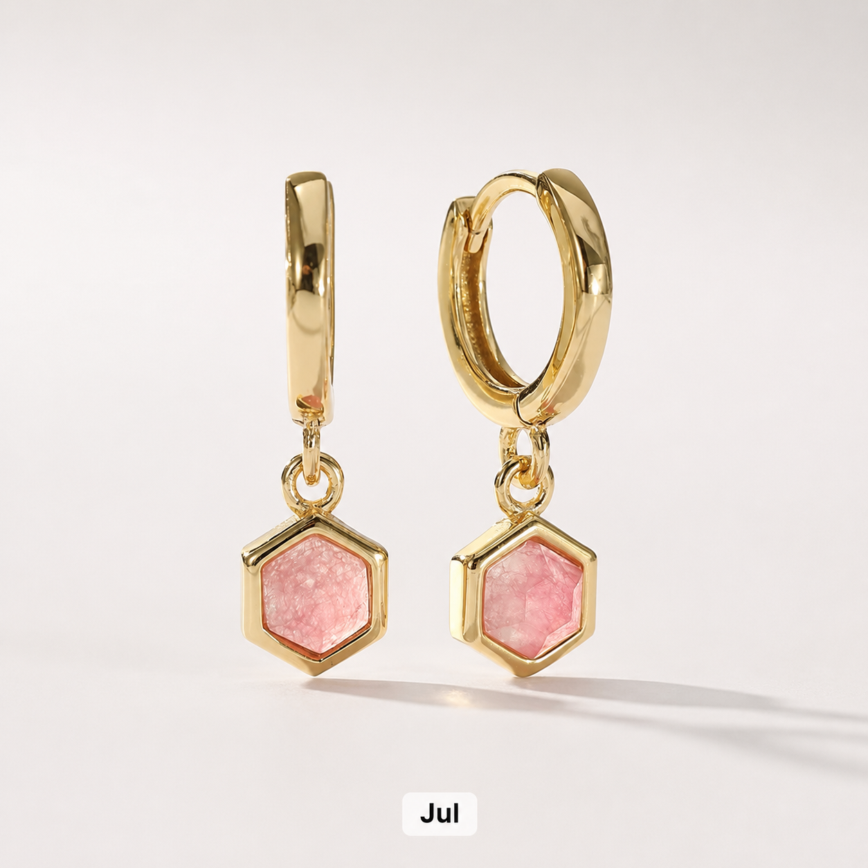 Birthstone Bezel Hexagon Gold Vermeil Drop Hoop Earrings