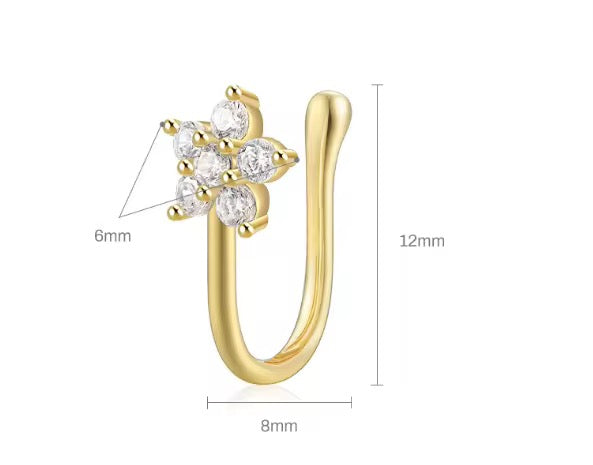 Flower Nose Cuff — 14K Gold Plated Sterling Silver