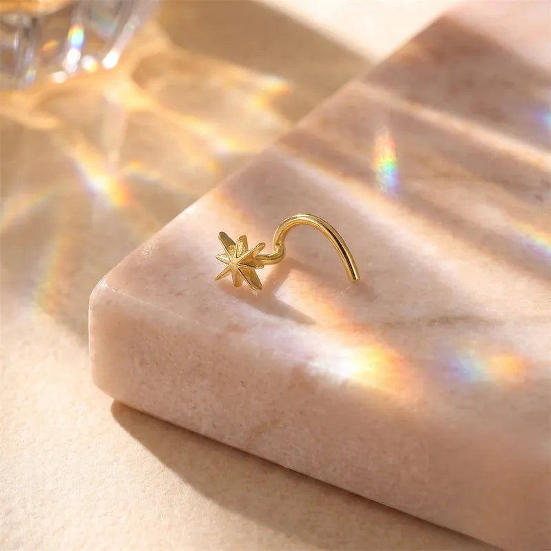 Star Nose Screw Stud — 14K Gold Plated Sterling Silver