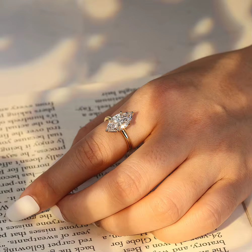Marquise Solitaire Ring — Premium CZ, Sterling Silver