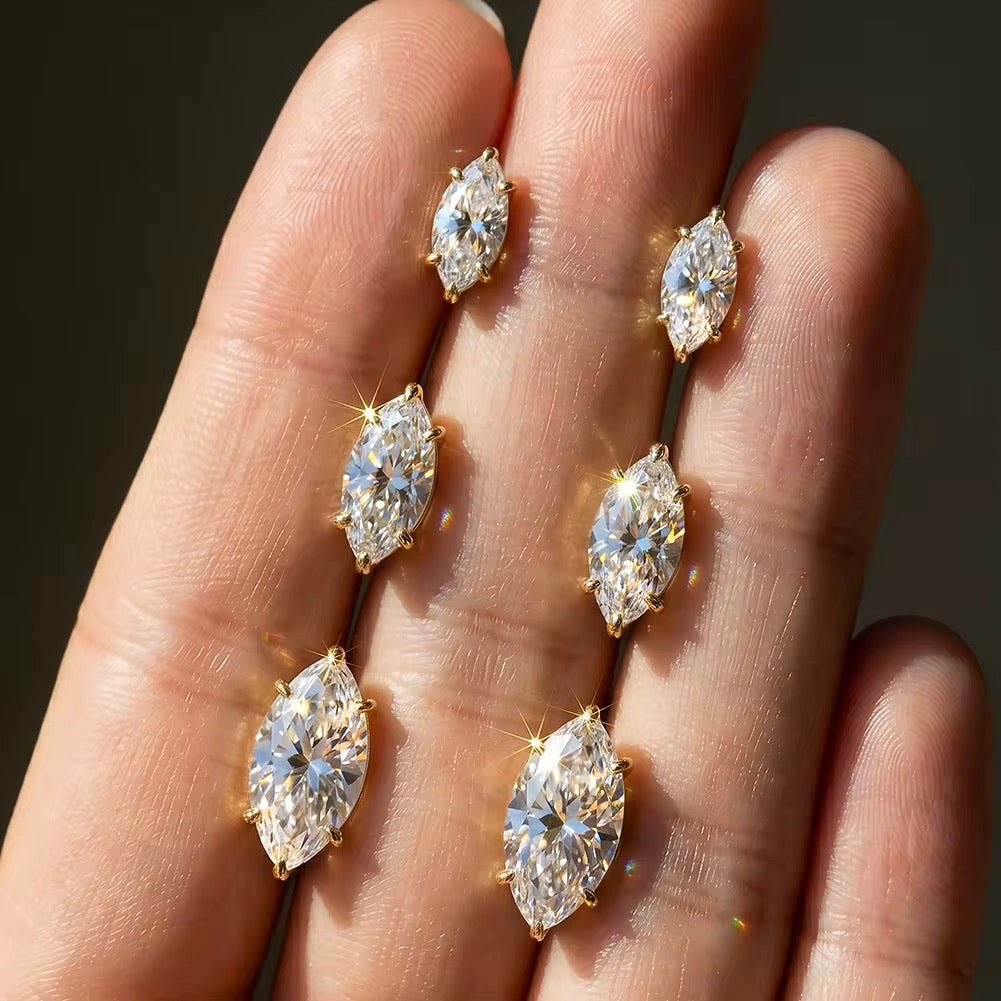 Marquise Moissanite Stud Earrings — Sterling Silver