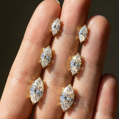 Marquise Moissanite Stud Earrings — Sterling Silver