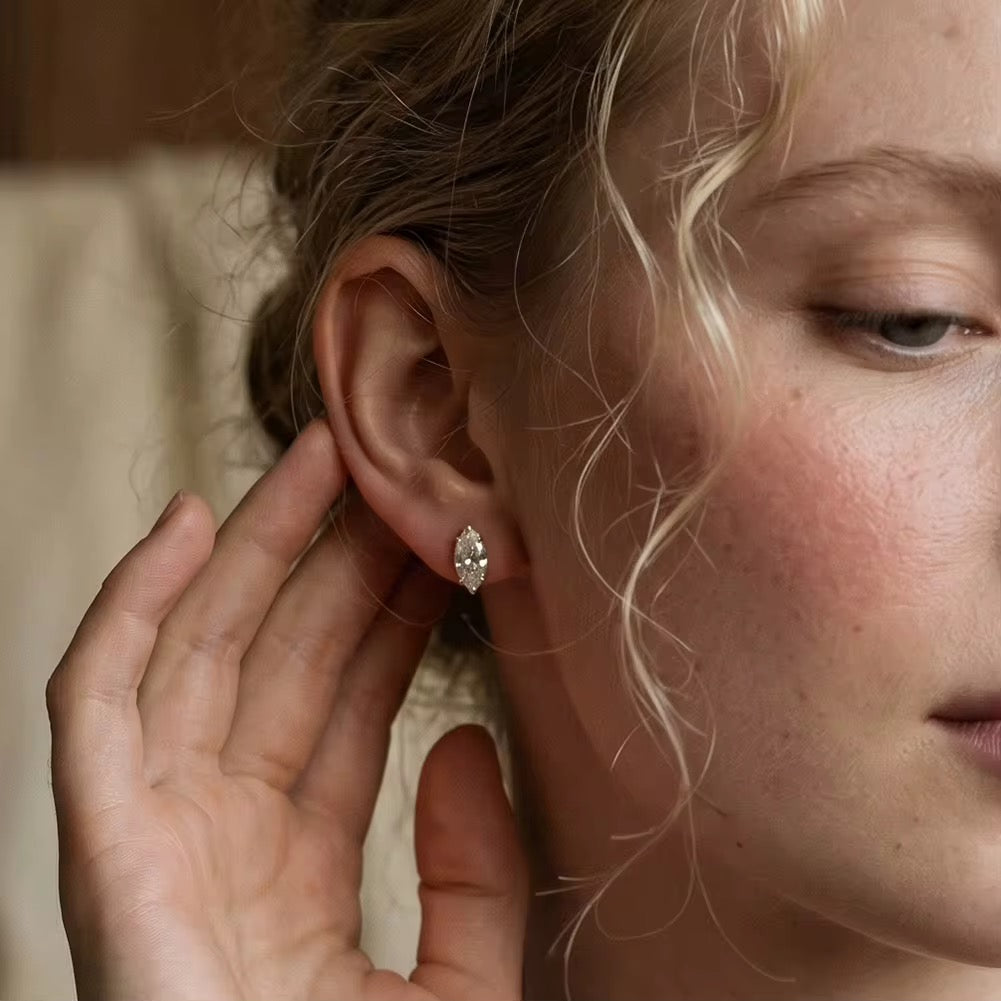 Marquise Moissanite Stud Earrings — Sterling Silver