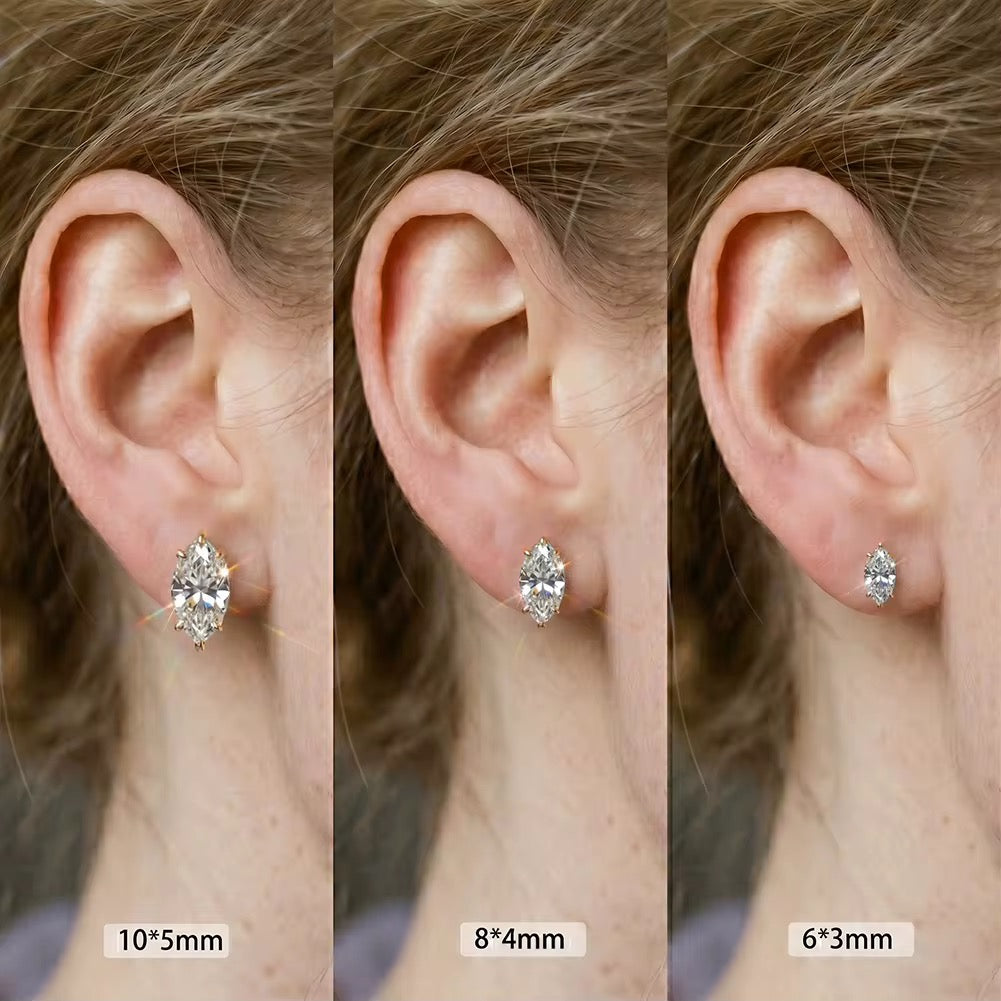 Marquise Moissanite Stud Earrings — Sterling Silver