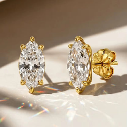 Marquise Moissanite Stud Earrings — Sterling Silver