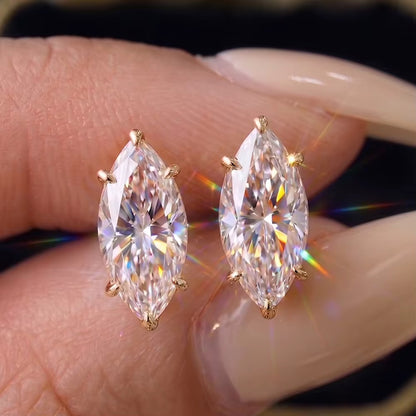 Marquise Moissanite Stud Earrings — Sterling Silver