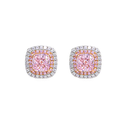 Cushion Cut Pink CZ Stud Earrings