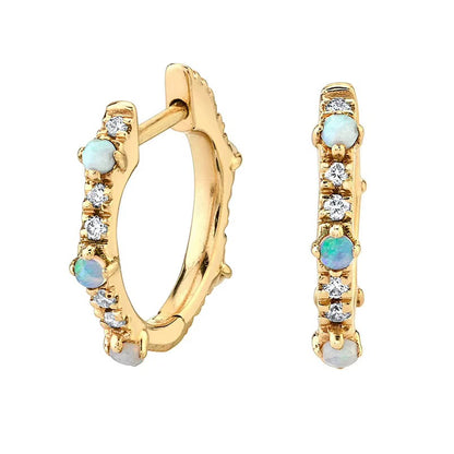 Opal Zircon Huggie Hoop Earrings —Sterling Silver