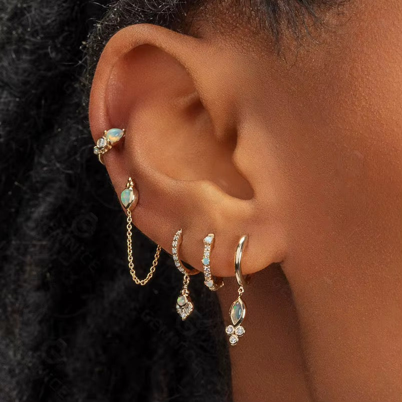 Opal Zircon Huggie Hoop Earrings —Sterling Silver