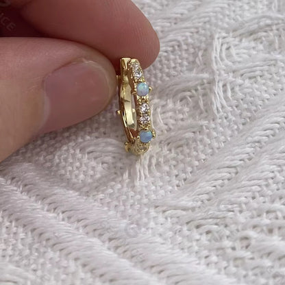 Opal Zircon Huggie Hoop Earrings —Sterling Silver