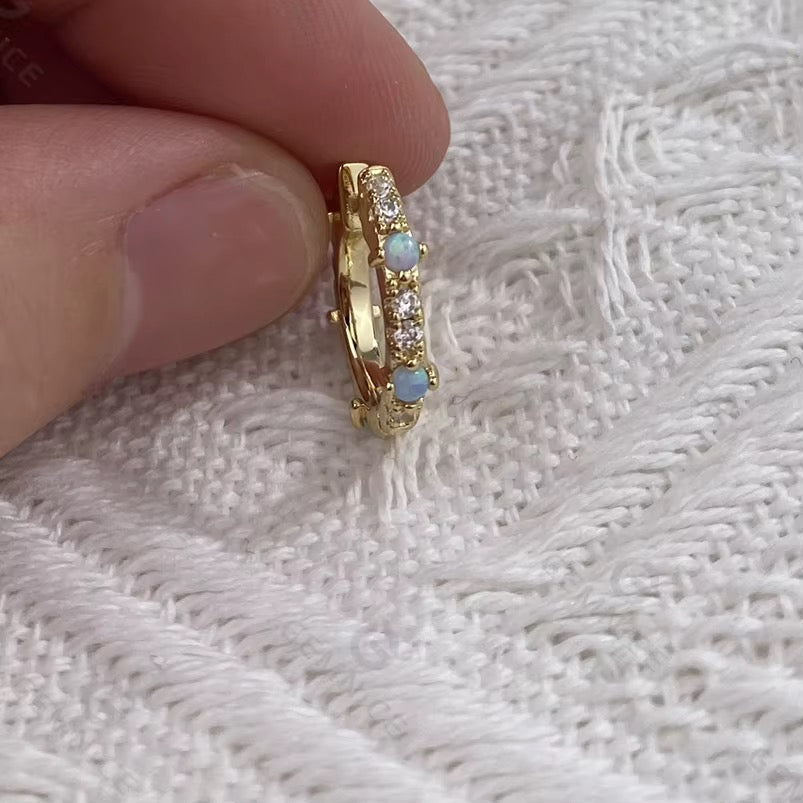 Opal Zircon Huggie Hoop Earrings —Sterling Silver
