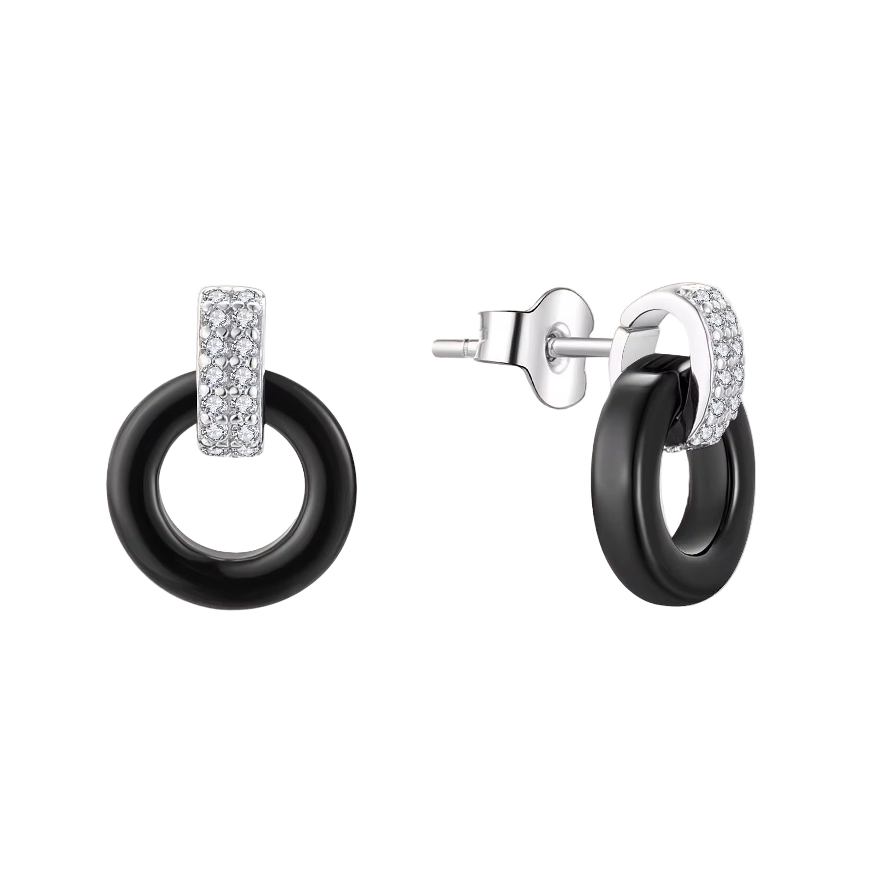 Black Ceramic CZ Earrings