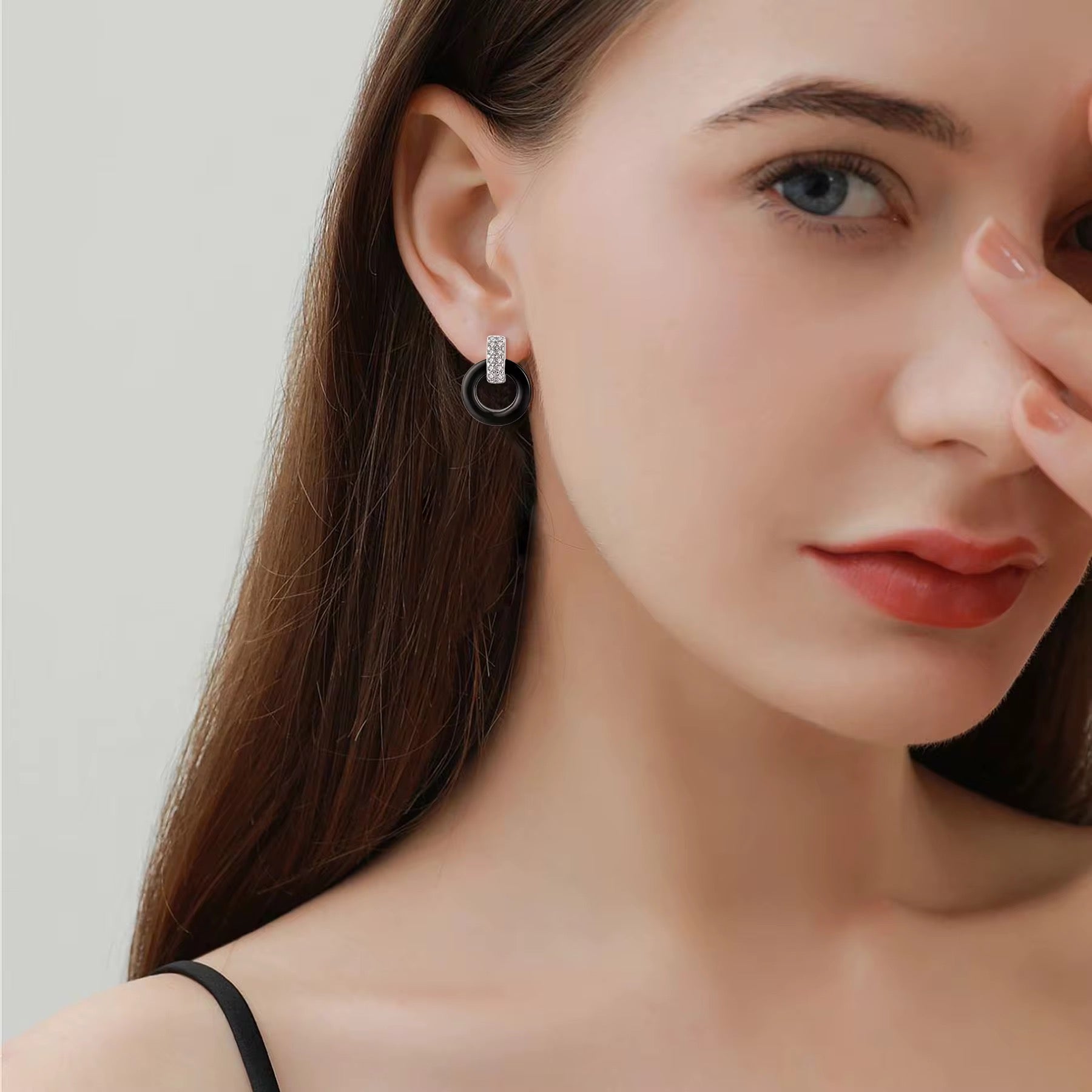Black Ceramic CZ Earrings