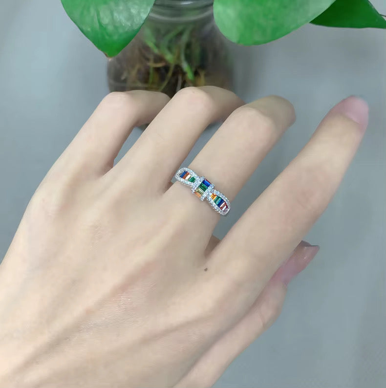 Rainbow Zirconia Ring Sterling Silver