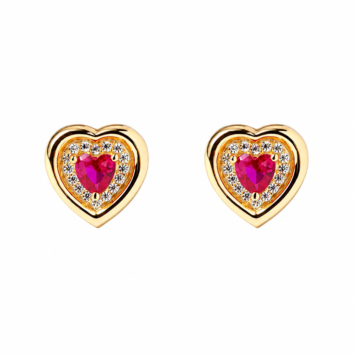 Pink CZ Heart Stud Earrings