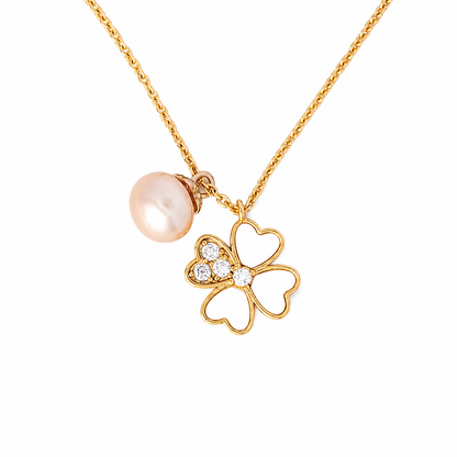 Four-Leaf Clover & Pearl Pendant Necklace