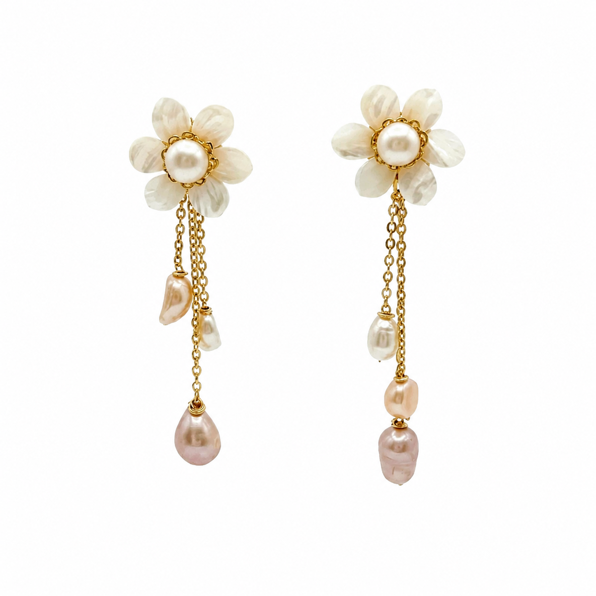 Large Flower & Pearl Drops Earrings, photo 2