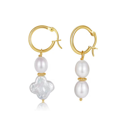 Pearl Earrings Four Leaves Shaped