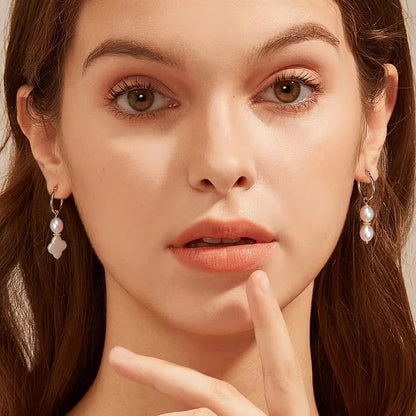 Pearl Earrings Four Leaves Shaped