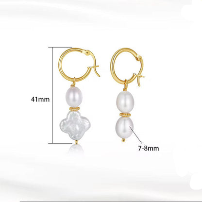 Pearl Earrings Four Leaves Shaped