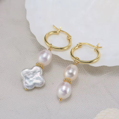 Pearl Earrings Four Leaves Shaped