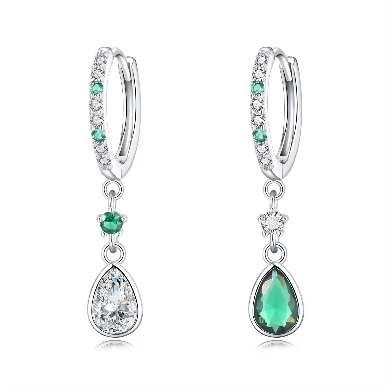 Green and White CZ Dangling Earrings