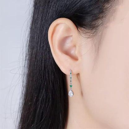 Green and White CZ Dangling Earrings