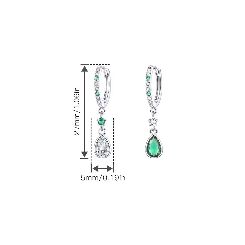 Green and White CZ Dangling Earrings