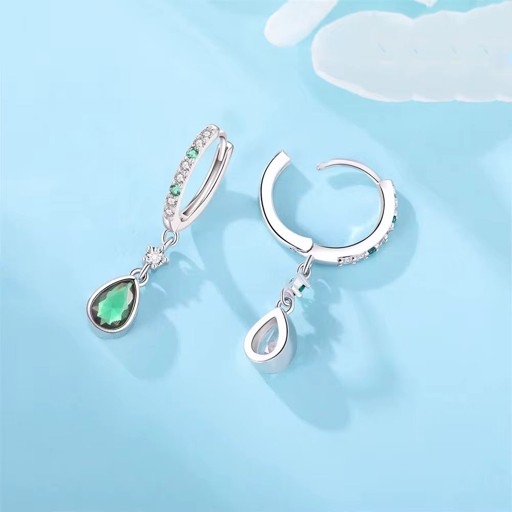 Green and White CZ Dangling Earrings