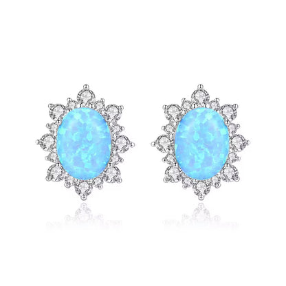 Blue Opal Stud Earrings