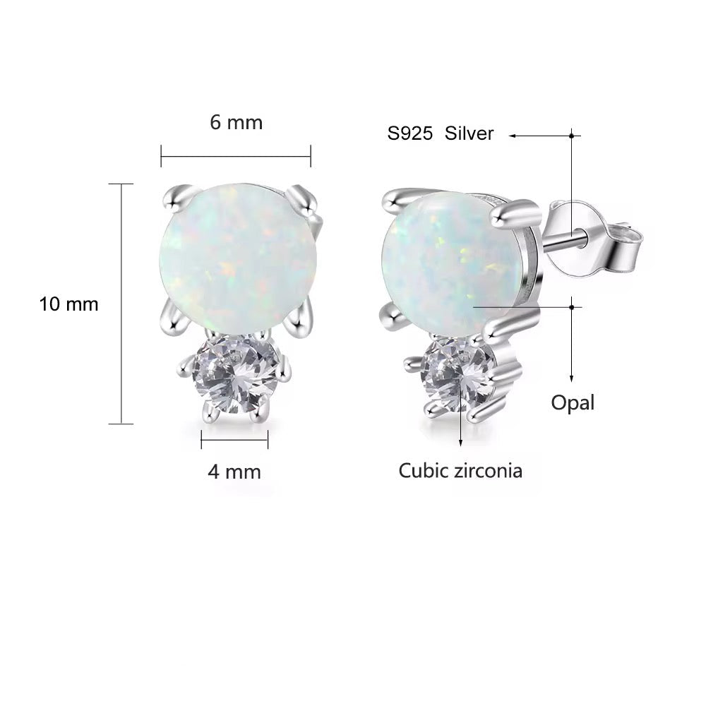 White Opal Stud Earrings