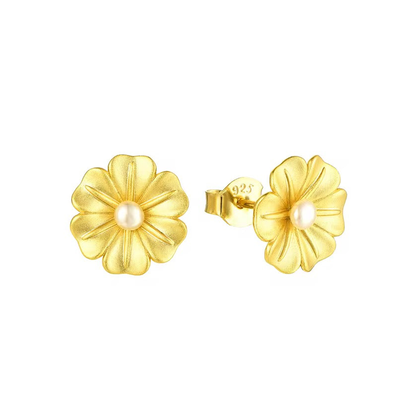 Pearl Golden Flower Earrings
